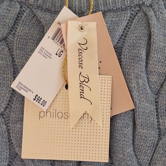 NWT Philosophy Preppy Cozy Chunky Cable Knit Sweater Pullover Blue L SOFT NEW - Picture 5 of 15